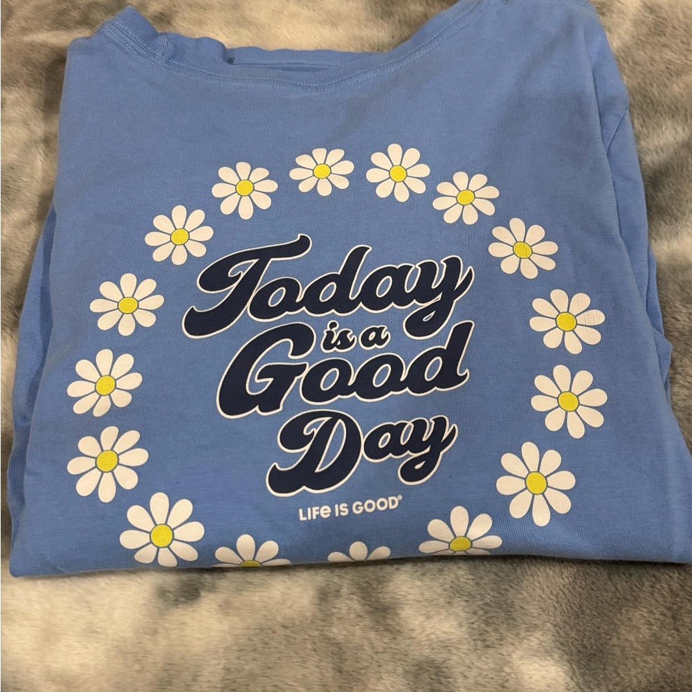 Life Is Good: women’s long sleeve Blue tee Shirt with Daisy Print size XL - Picture 3 of 8